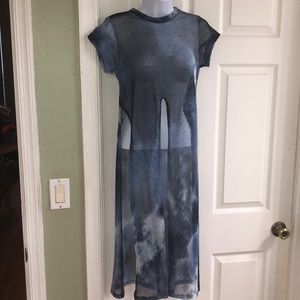 Sexy mesh blue knee length top with slits Sz M